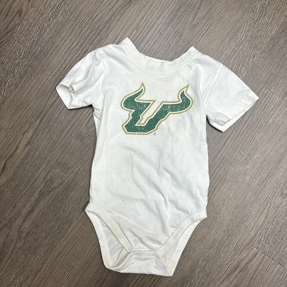 White 18 mo Baby Onesies with Green Bull Logo x 3. GO BULLS! GO USF!!